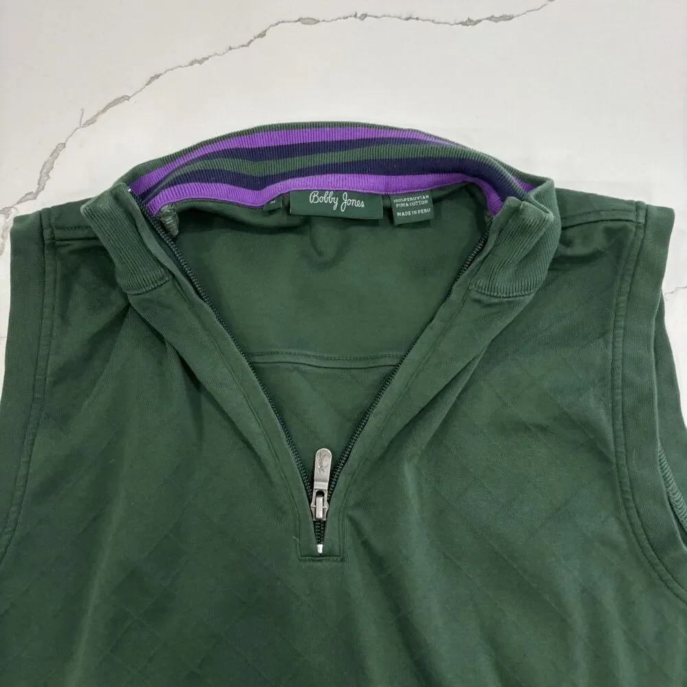 Bobby Jones Vest Mens Size Medium Green Golf Quarter Zip Performance Pima Cotton - Picture 2 of 6